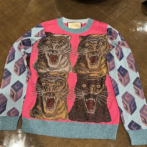 gucci tiger intarsia viscose lurex sweater